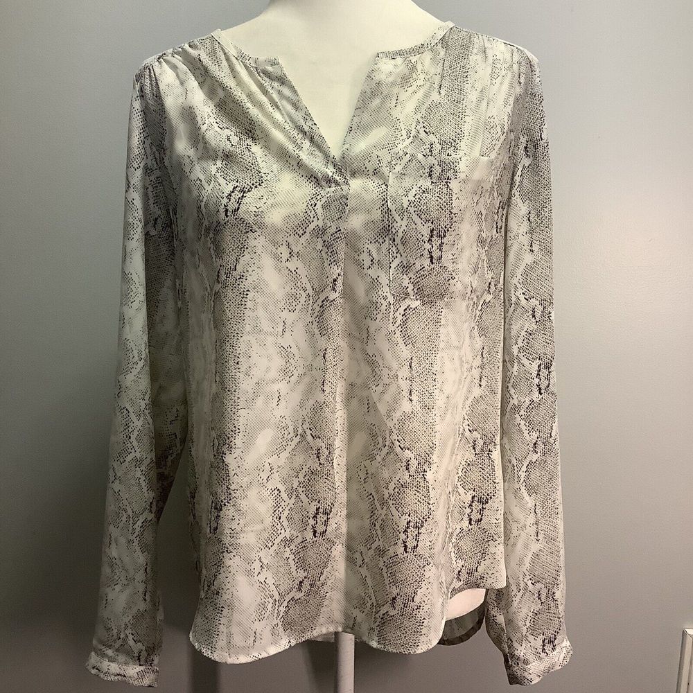 Cynthia Rowley Tunic Blouse‎ Snake Skin Print Pullover Sheer V Neck Small S